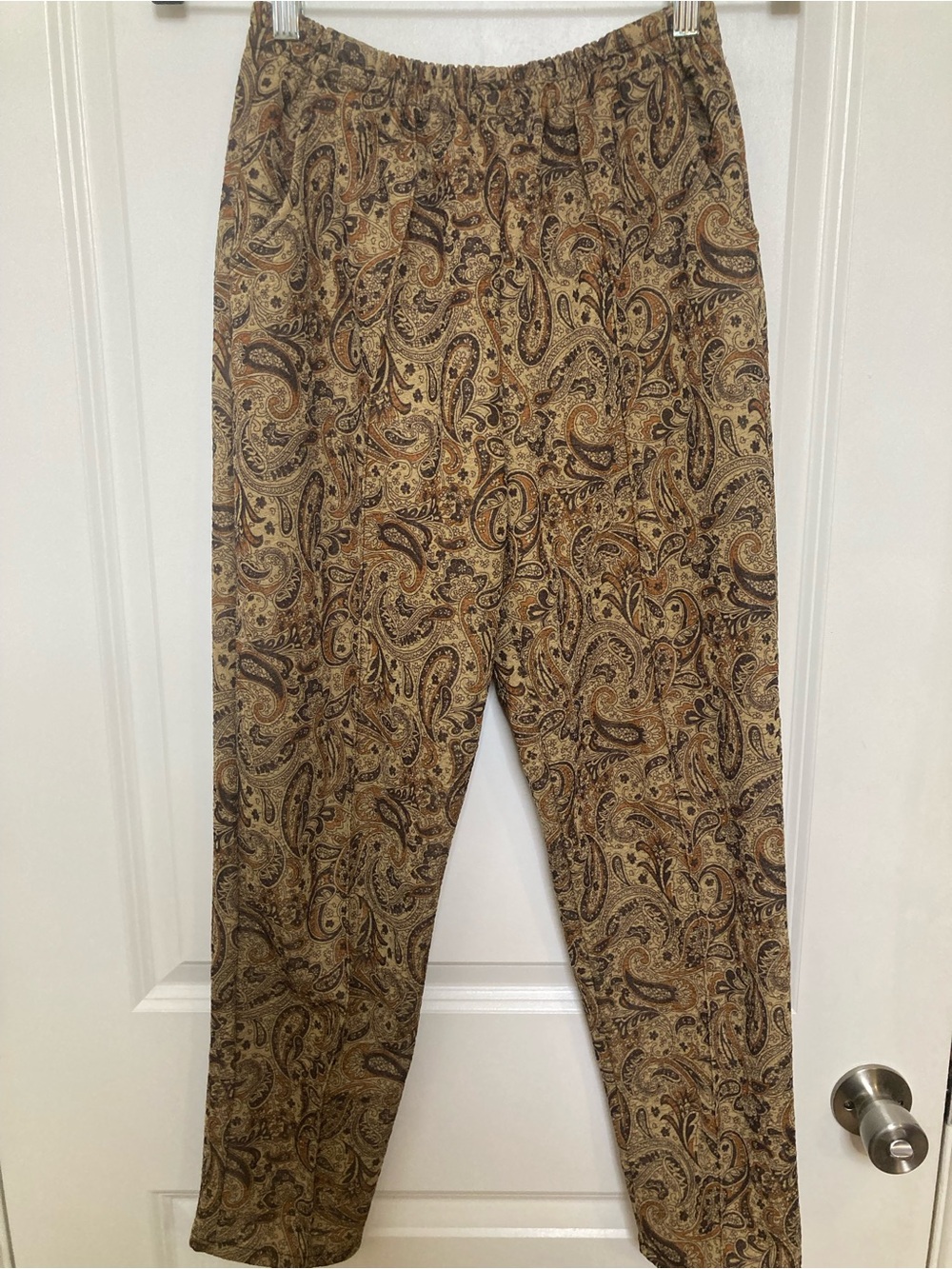 Vintage Hung Fat Brown Paisley Tapered Pants Pockets Pin Tuck Seam Boho L